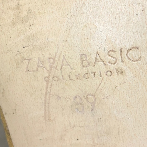 Zara mustard yellow suede open toe block heels shoes Sz 8 - Picture 6 of 7